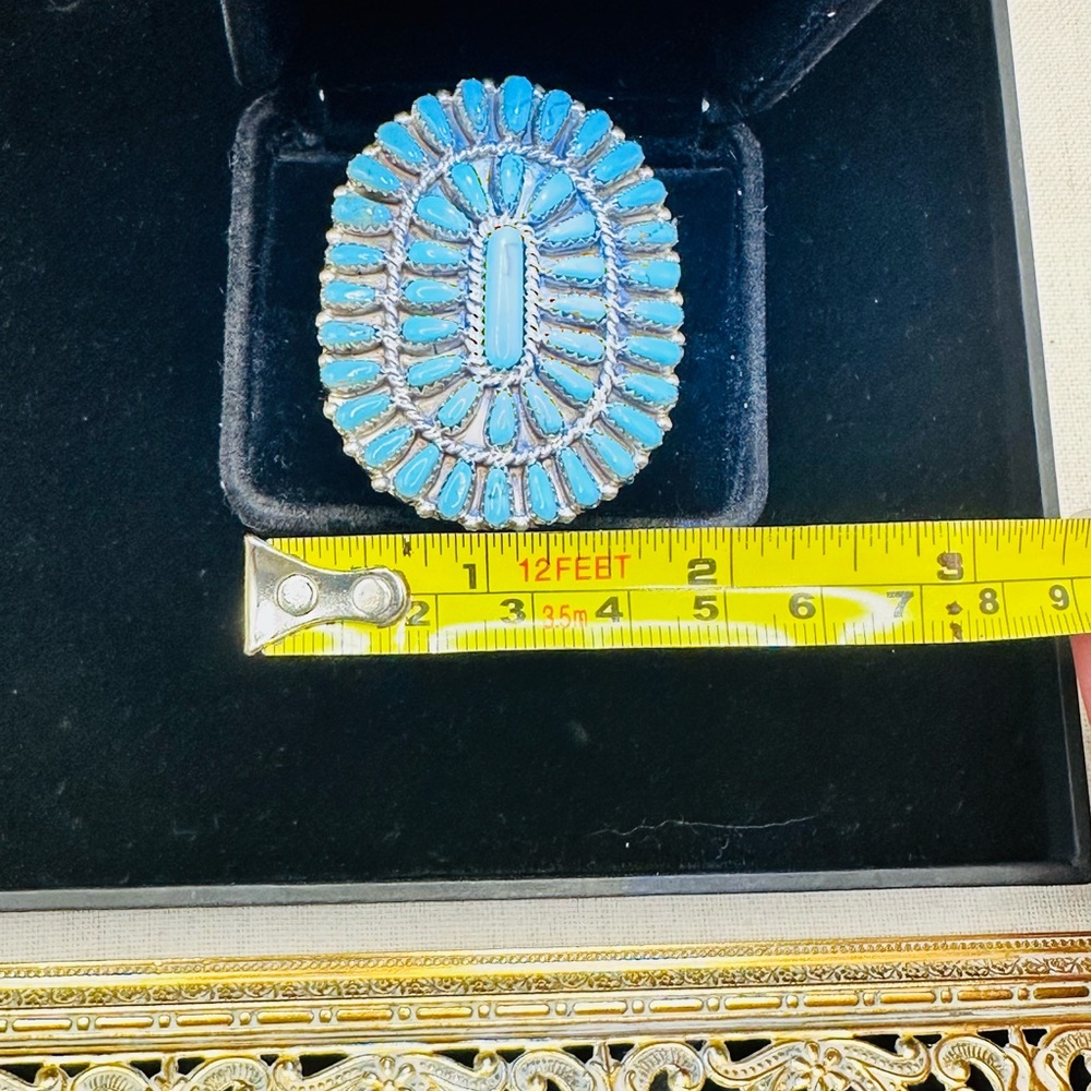 Navajo Native American Needlepoint Turquoise Ring, Sz 7.25-7.5,925 Silver,Signed - Picture 6 of 8